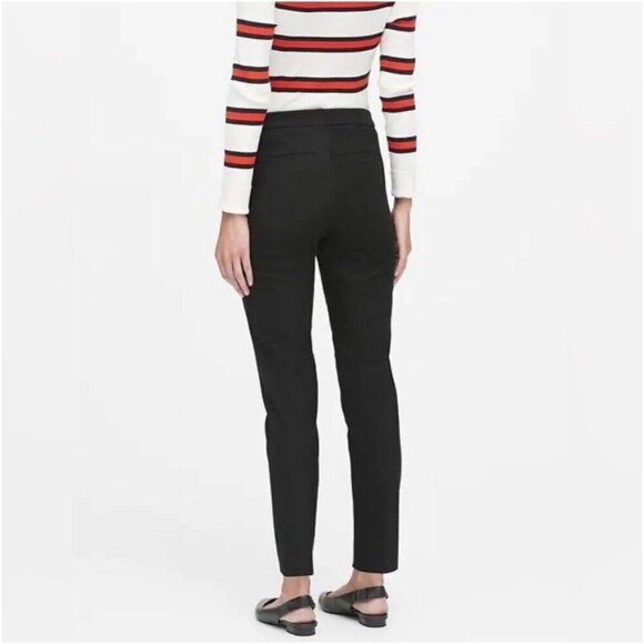 Banana Republic Womens Sloan Sailor Pant Sz 8 Black Slim Ankle Fit Gold Buttons - Picture 2 of 8